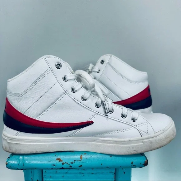 File Varallo White High Top Leather Sneakers Size 10 - Picture 4 of 10